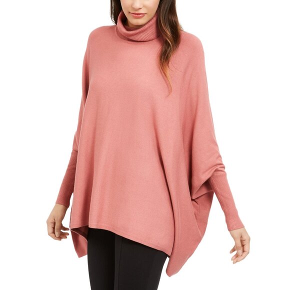 NWT Alfani Womens Size Medium Mocha Brown Turtleneck Poncho Knit Sweater NEW - Picture 2 of 4